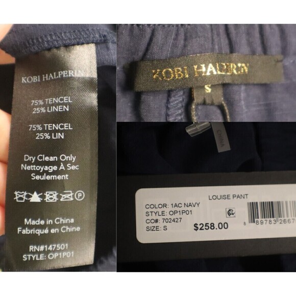 Kobi Halperin Size S Louise Blue Linen Tencel Pullon Wide Leg Pants NEW Trousers - Picture 6 of 12